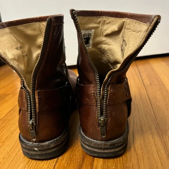 Frye Brown Leather Men's Boots harness back zipper sz 10.5 - Picture 5 of 8